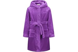 MGEOY Boys Girls Flannel Robe Soft Hooded Terry Coth Robes for Kids With Silk Eye Sleep Mask Size 4-16