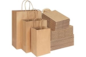 TOMNK 90pcs Brown Paper Bags, (8/10/12.6Inches), 30 Pack Per Size Assorted Sizes, Plain Goodie Bags, Kraft Paper Bags with Handles for Business, Shopping Bags, Retail Bags