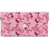AWRIUK Cash Envelope Wallet Cute PU Leather Envelopes Bag for Men and Women, Reusable Budget Pouch for Budgeting Billing Pink Ribbon Bows