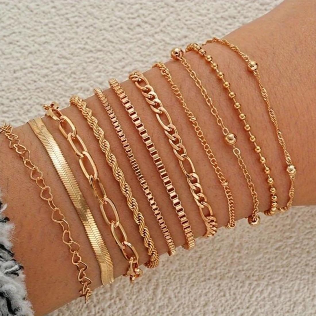 IFNODO 47pcs Gold Jewelry Set With 3 PCS Necklace, 11 PCS Bracelet,20pcs Hoop Stud Earrings,7pcs rings set For Women For Birthday Gifts