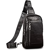 CENUNCO Genuine Leather Sling Bag for Men and Women Crossbody Shoulder Purse Chest Sling Backpack Carry on Casual Daypack