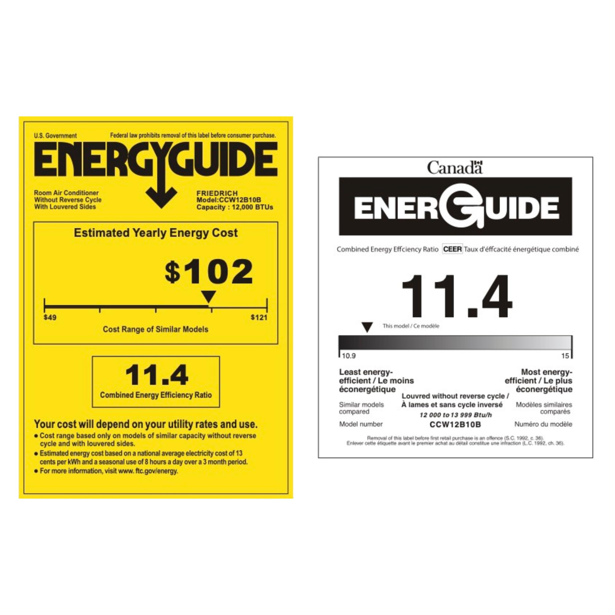 Friedrich CCW12B10B Chill Premier Smart Air Conditioner Wall & Window Unit, WiFi Mobile Control, White, Cooling Capacity (12,000 BTU)