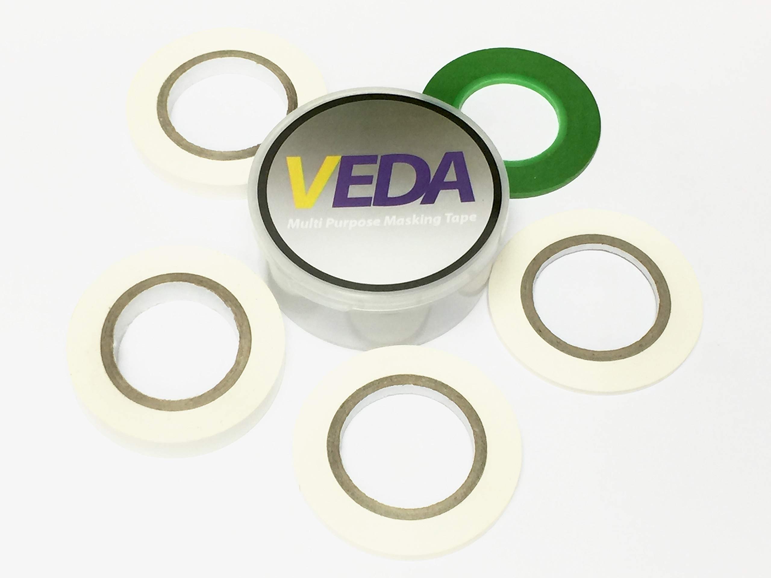 VEDA® Set of 5 Masking Tape for Curves 3 mm / 5 mm / 8 mm / 10 mm – Flexible Adhesive Tapes for Model Making, Airbrushing & Hobby Projects