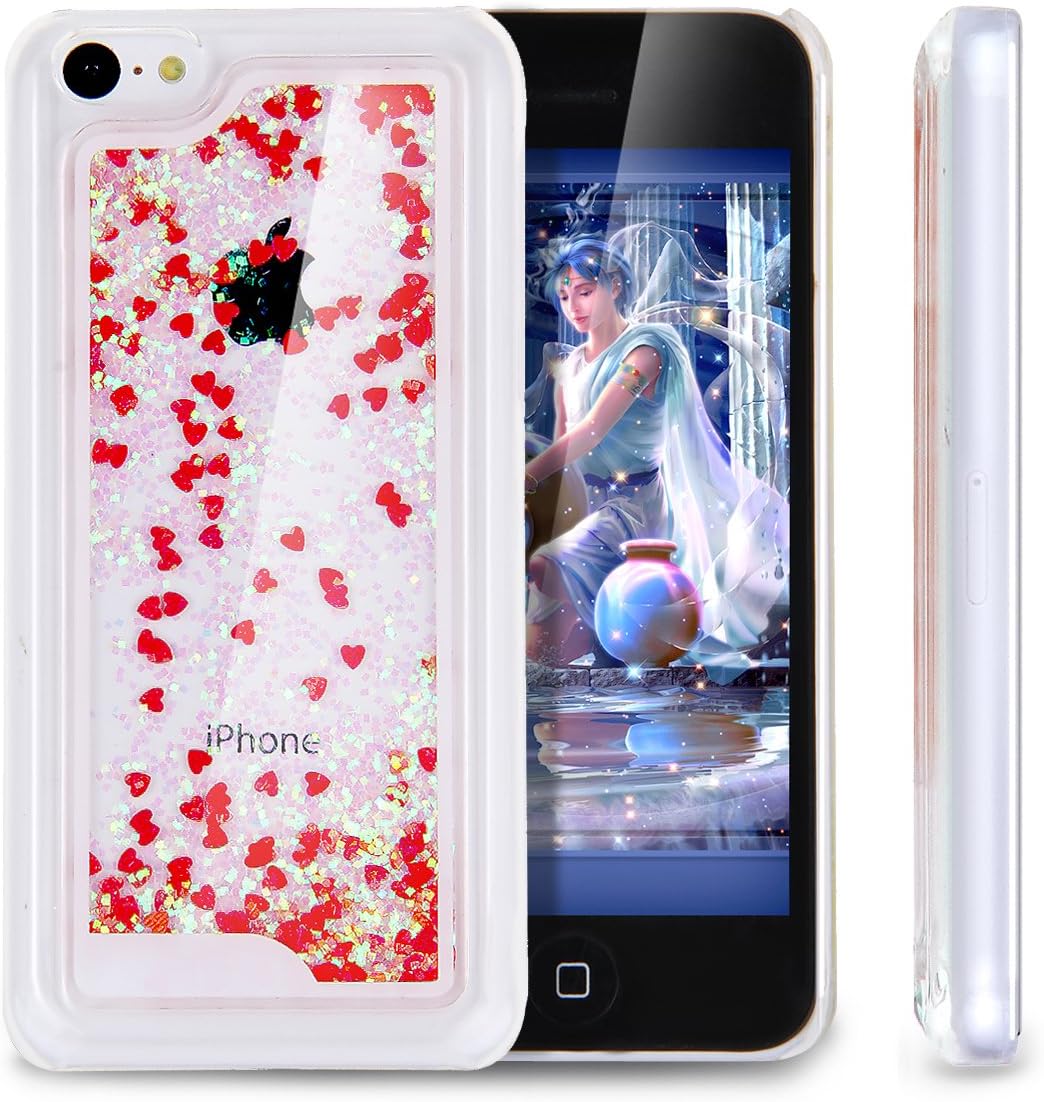 iPhone 5C Case, NSSTAR iPhone 5C [Bling Case], [Liquid Case] for iPhone 5C,Case for iPhone 5C,Hard Case for iPhone 5C, Fashion Creative Design Flowing Liquid Floating Luxury Bling Glitter Sparkle Love Heart Hard Case for Apple iPhone 5C (Love:Red)