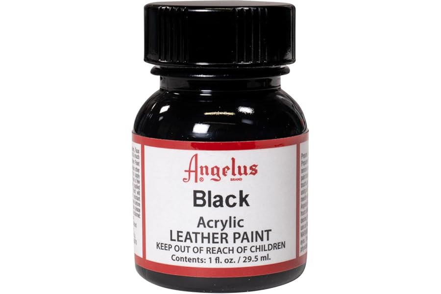 Angelus Acrylic Leather Paint, 1 Fl Oz, Black - Professional Flexible, Crack, Scratch, Peel Resistant Leather Paint for Shoes, Sneakers, Canvas, Furniture and Other Leather Projects
