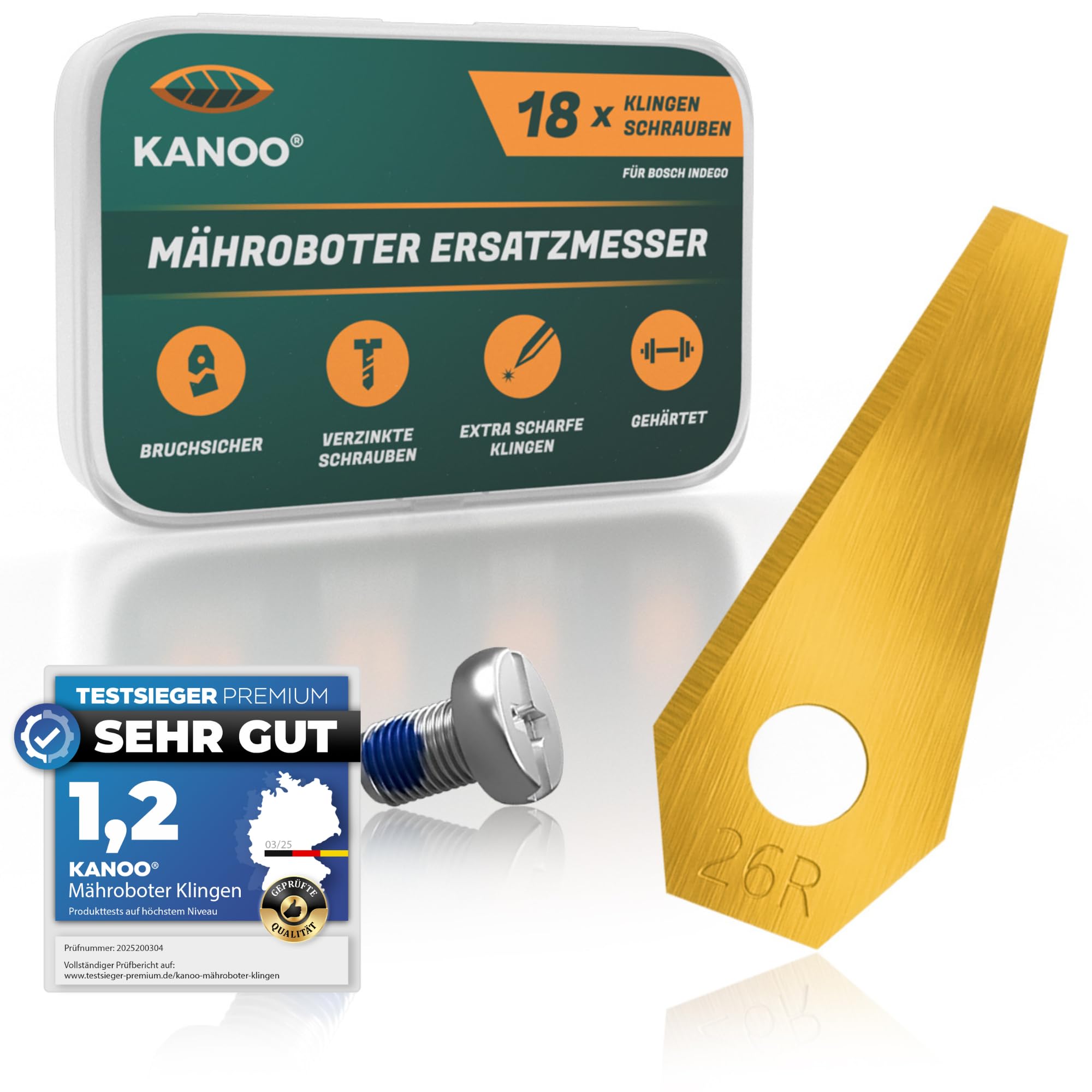 kanoo Lawnmower Blade, 18 x Titanium Blades for Bosch Indego Lawn Robot Premium Mowing Robot Blades Lawnmower Robot Blades with Improved Concept