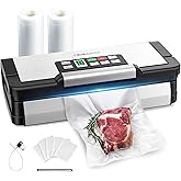 95kPa Vacuum Sealer Machine with AquaLock Technology, for Moist Seals, 2X Seal & 130W, Fully Automatic Food Sealer, Built-In Cutter, Bag Storage & Hose, Precision Sealing, 2 Bag Rolls,Stainless Steel