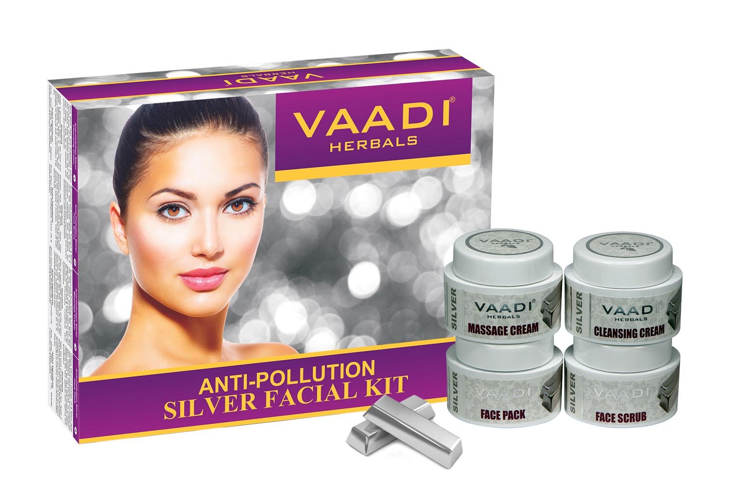 Vaadi Herbals Facial Kit - Silver Facial Kit with Pure Silver Dust, Rosemary and Lavender Oil, Sandalwood Paste - ★ ALL Natural - ★ Suitable for All Skin Types - ★ 70 Grams