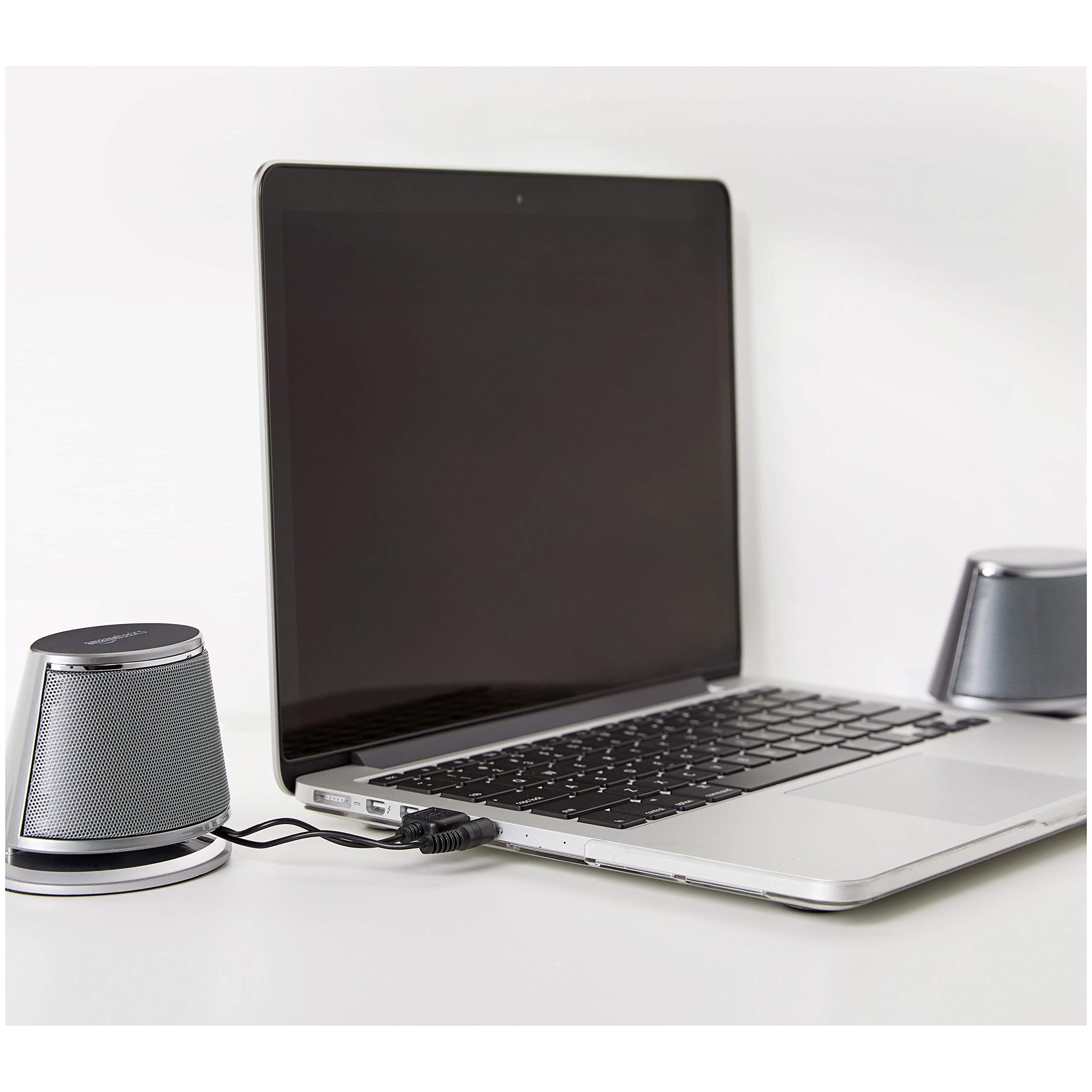 Amazon Basics Stereo 2.0 Speakers for PC or Laptop with Volume Control, 3.5mm Aux input, USB-Powered, 1 Pair, Silver