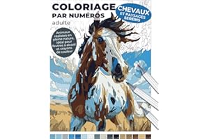 Coloriage par numéros adulte | Chevaux et paysages sereins | Animaux réalistes en pleine nature, idéal pour feutres à alcool 