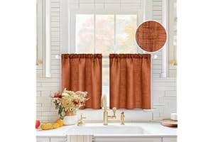 MIULEE Fall Cafe Curtains 24 Inch Length Half Window Farmhouse Short Linen Semi Sheer for Kitchen Bathroom Basement Small Window, Rod Pocket Tier 2 Panels, Terracotta