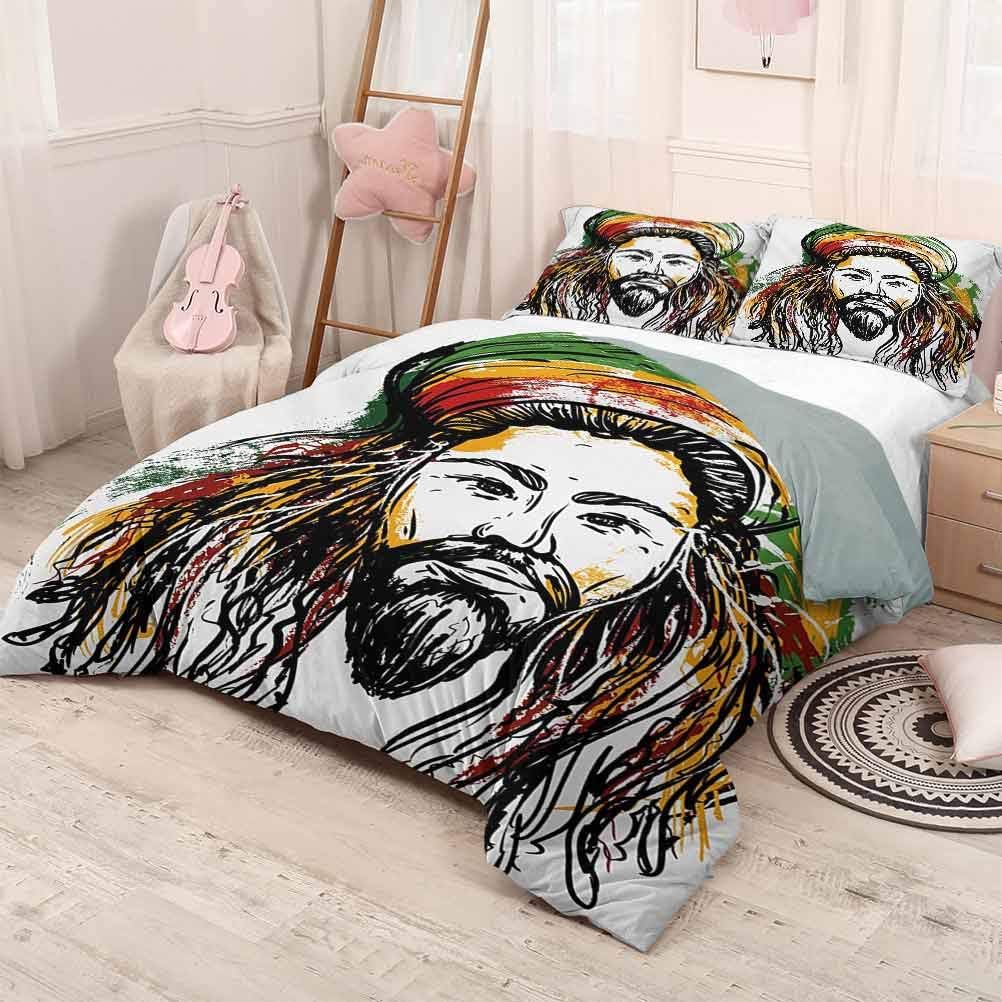 HELLOLEON Rasta Extra Large Quilt Cover Rasta Man Jamaican Island Theme Reggae Folk Culture Concept Sketchy Portrait Image Can be Used as a Quilt Cover-Lightweight (Full) Multicolor