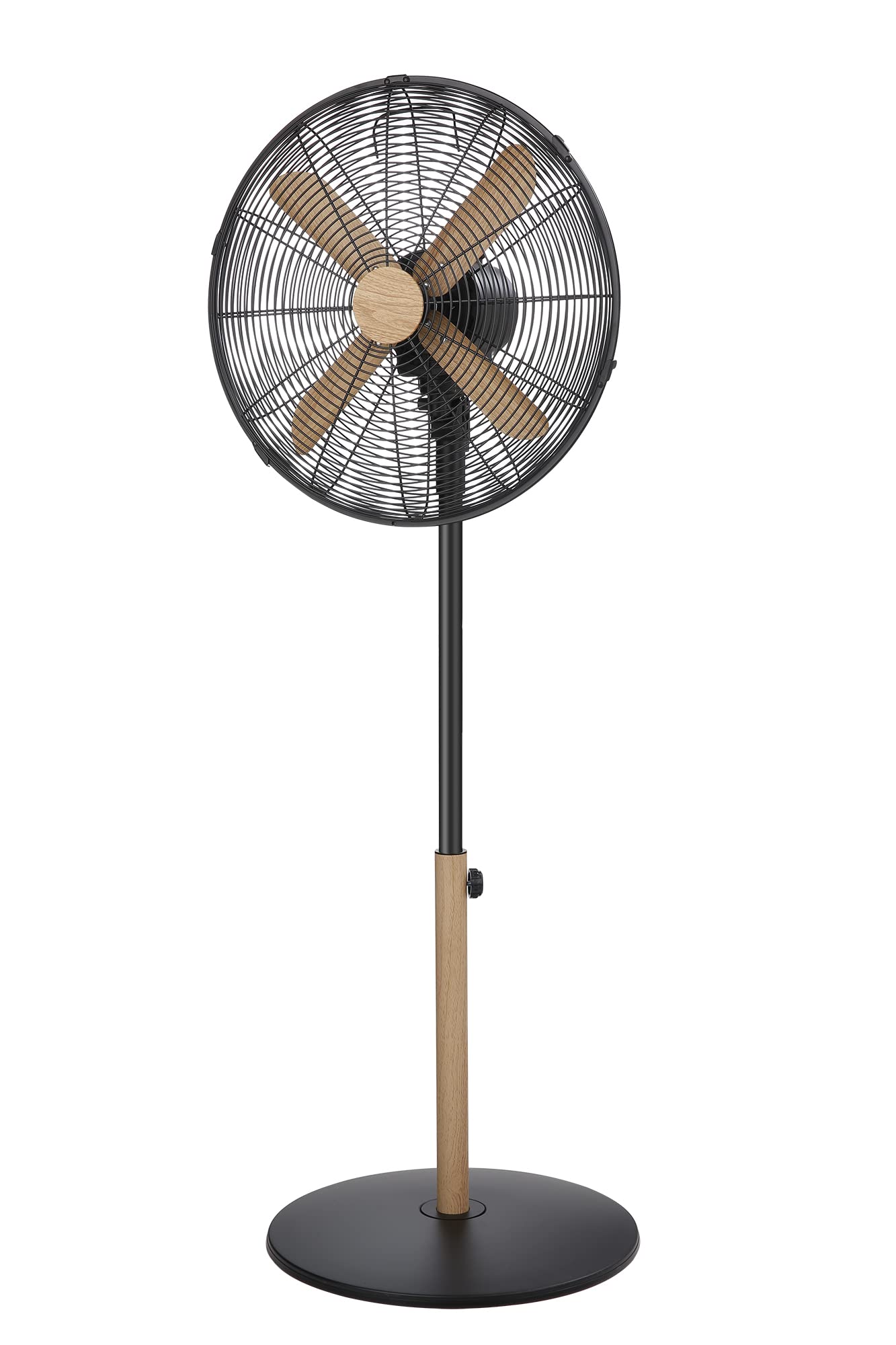 Russell Hobbs RHMPF1601WDB 16" Scandi Electric Pedestal Fan, Tall Standing Fan, 1m to 1.25m Height, 3 Speed Settings, Oscillating Fan & Adjustable Tilt, 60W, Black and Wood Effect