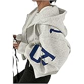 GORGLITTER Women's Zip Up Preppy Cropped Hoodie Oversized Fall Graphic Y2K Long Sleeve Sweatshirt Jackets 2000s Clothing