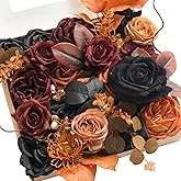 Ling's moment Fake Flowers Box, Faux Artificial Greenery Stems Foam Roses Silk Peony Eucalyptus Fabic Flower for Centerpieces Bouquet Wedding Vase Floral Decorations, Black & Orange, Grand Combo