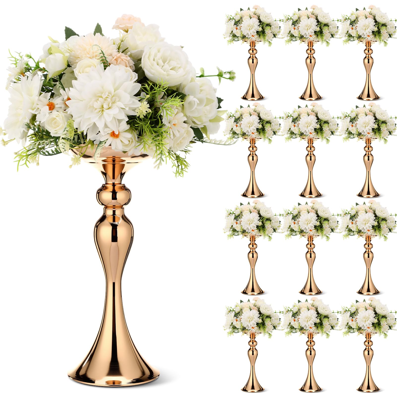 Photo 1 of Pcs Metal Flower Arrangements Stand Metal Wedding Centerpiece Stand Gold Vase Centerpiece Tall Table Decor Flower Vase for Wedding Reception Event Party Hotel Home Decor (12.6 Inch)