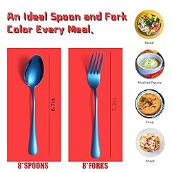 Dinner Forks and Spoons Blue Silverware Set of