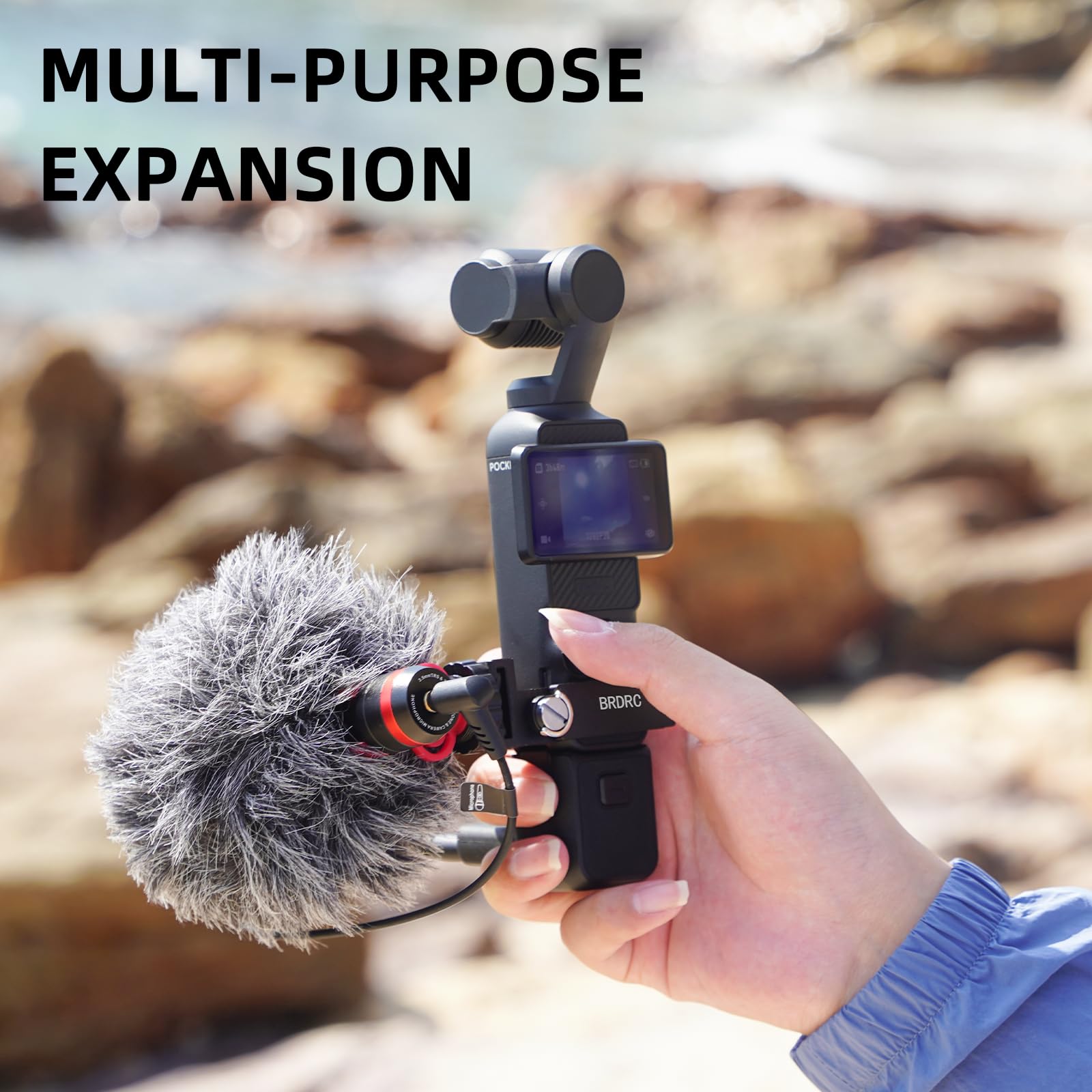 BRDRC Extension Frame Adapter for DJI Osmo Pocket 3, Aluminum Alloy Mount with Cold Shoe Connector, Portable Electronic Device Mount