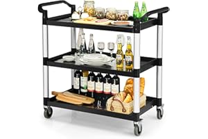 IRONMAX Utility Cart with Wheels, 3-Tier Heavy Duty 495 LBS Service Cart w/Locking Wheels, 40.5''L x 19.5''W x 38.5''H Push P
