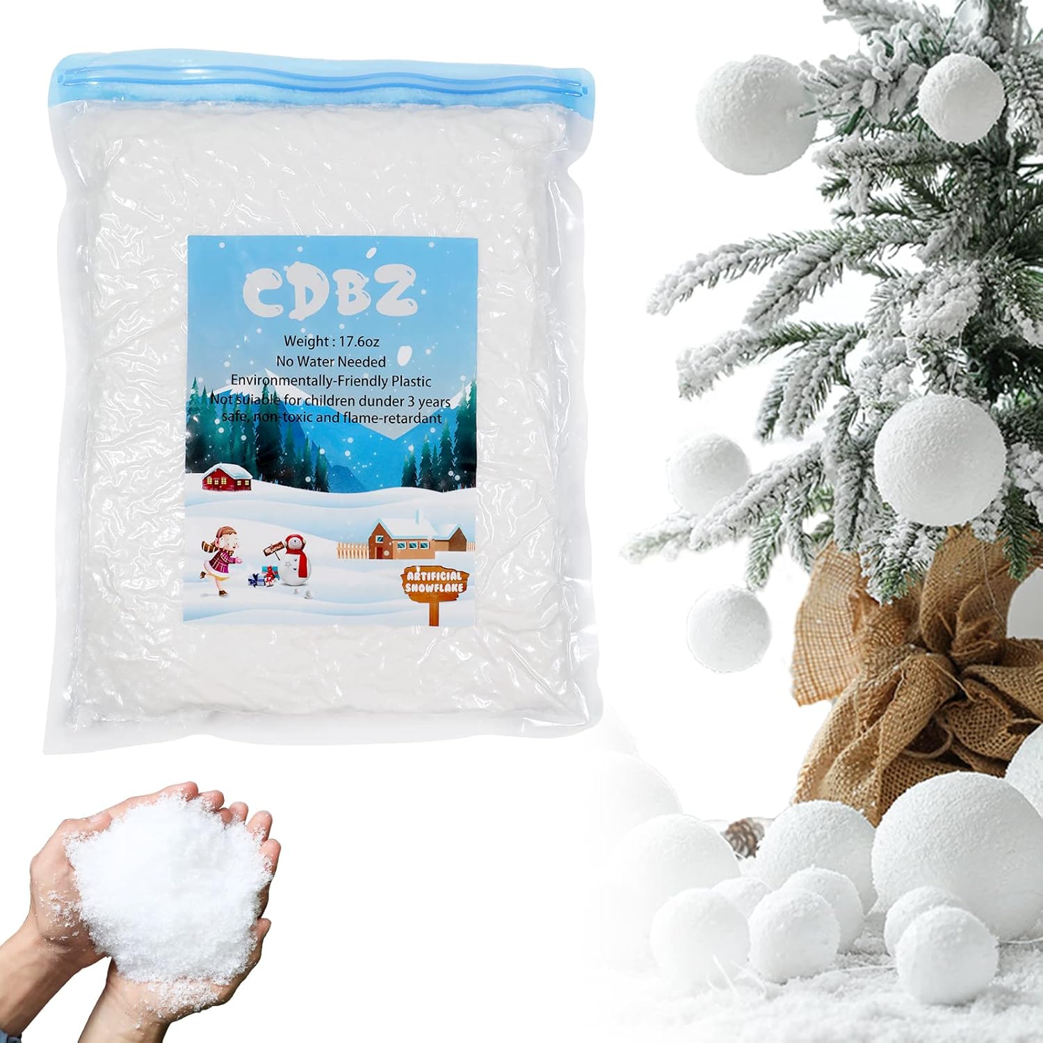 Artificial Snow - 17.6 oz Artificial Snow Fake Artificial Snow, Artificial Snow Perfect for Holiday Snow Decorations, Handcraft and Slime (500g)