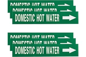 MECCANIXITY Self-Stick Domestic HOT Water Pipe Marker Pipe Flow Arrow 1-3/5 x 8 Inch Pipe Identification Marking Labels Right