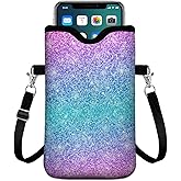 GEGEPINK Universal Phone Sleeve Pouch with Crossbody Strap 7.6 X 4.3 Inches Shockproof Water Resistant Mobile Protection Bag-Glitter Pink Neoprene Phone Pouch Bag