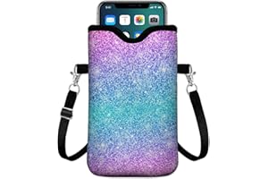 GEGEPINK Universal Phone Sleeve Pouch with Crossbody Strap 7.6 X 4.3 Inches Shockproof Water Resistant Mobile Protection Bag-Glitter Pink Neoprene Phone Pouch Bag