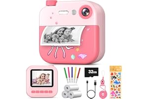 LETSHAHA Kids Camera Instant Print - 1080P Digital Video Instant Camera for Kids, Christmas Birthday Gifts for Girls Boys Age 3-12, Toddler Cameras with 3 Rolls No Ink Print Paper & 32g SD Card -Jellyfish