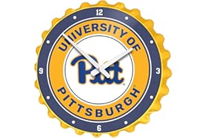 The Fan-Brand NCAA Pitt Panthers: Gold - Bottle Cap Wall Clock - Sports Team Bar Sign Décor - Home, Dorm, Garage, Office, Fan Cave
