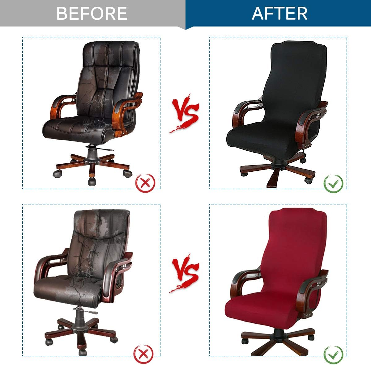 CAVEEN Office Chair Cover Computer Chair Universal Boss Chair Cover Modern Simplism Style High Back Large Size (Chair not Included) Black Large: Home & Kitchen