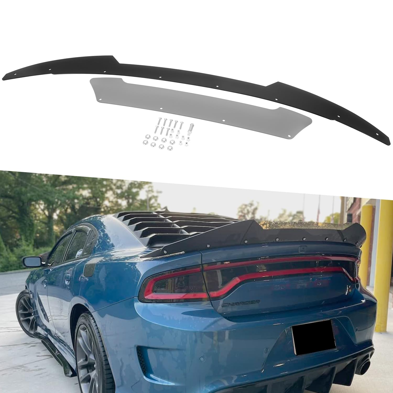 Photo 1 of Venom V2 Series Rear Wickerbill Spoiler for Dodge Charger 2015-2023 SRT Scat Pack Hellcat Daytona -2 Pieces Add-on Style Wicker Bill Spoiler with RivNut Tool (Gloss Black)