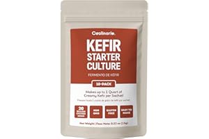 Coolinario Kefir Starter Culture (10-Pack, 1.5g Sachets) Live Probiotic Cultures for Homemade Kefir | Smooth, Creamy & Tangy | Non-GMO, No Preservatives, Gluten Free, Halal, Kosher