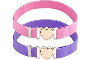 Mikovivi 2 Pcs Girls Elastic Waist Belts, Waistband with Heart Clasp Adjustable Dress Adjuster for Toddler Kid
