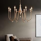 BULUXE French Country Chandelier, Mid Century Modern Dining Room Light Fixture, Farmhouse Wood Pendant Light Candle-Style Cha