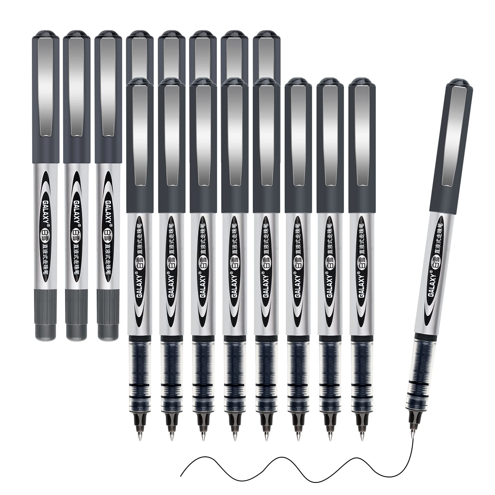 Gelanty Rollerball Pens, 16pcs Black Liquid Ink Ballpoint Gel Quick-Drying Pen for Home, School, Office, Writing, Drawing, Artwork