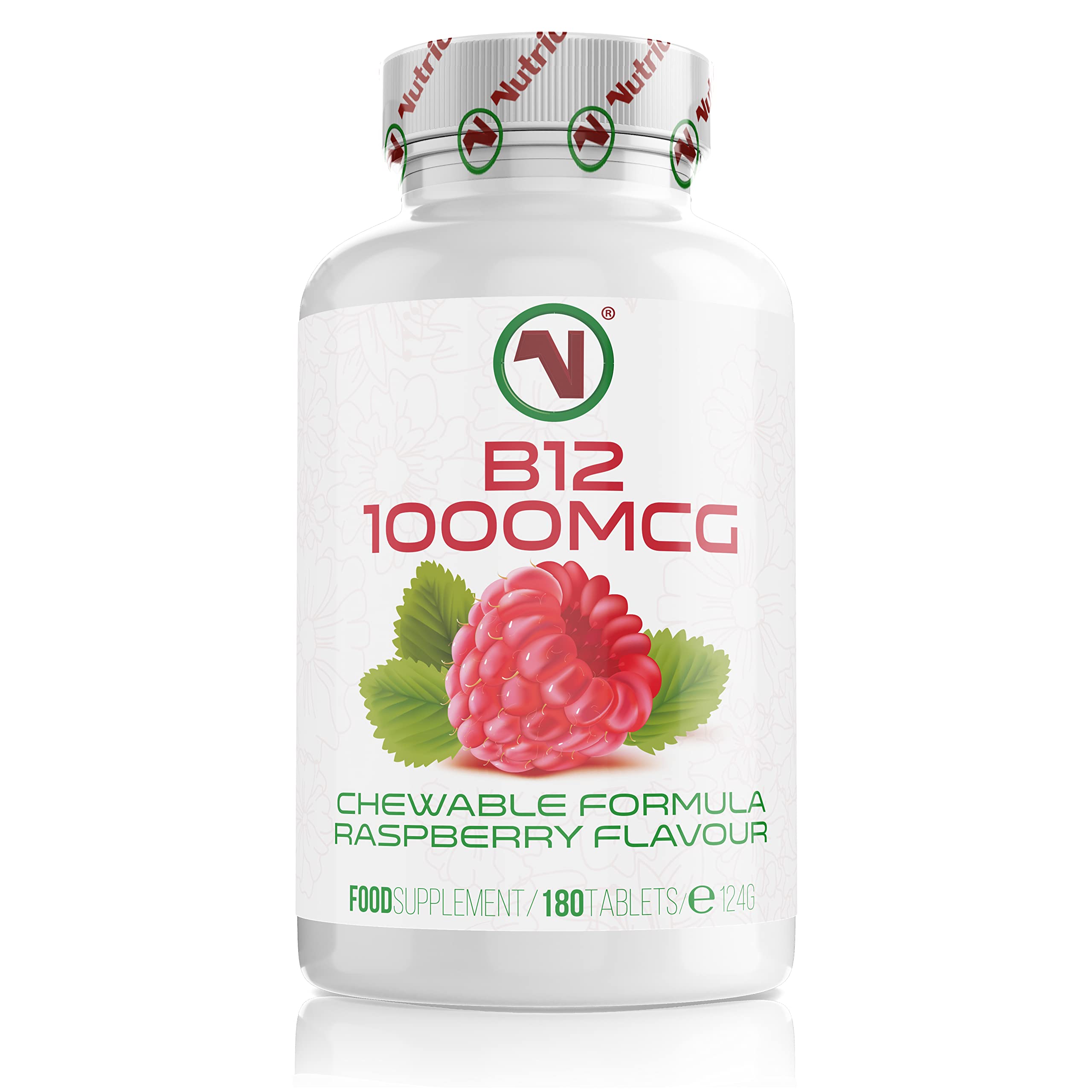Chewable Vitamin B12 Tablets - Methylcobalamin Supplement - Flavoured Metabolism and Energy Boosting, Vegan Tablets. (Raspberry 1000mcg, 180)