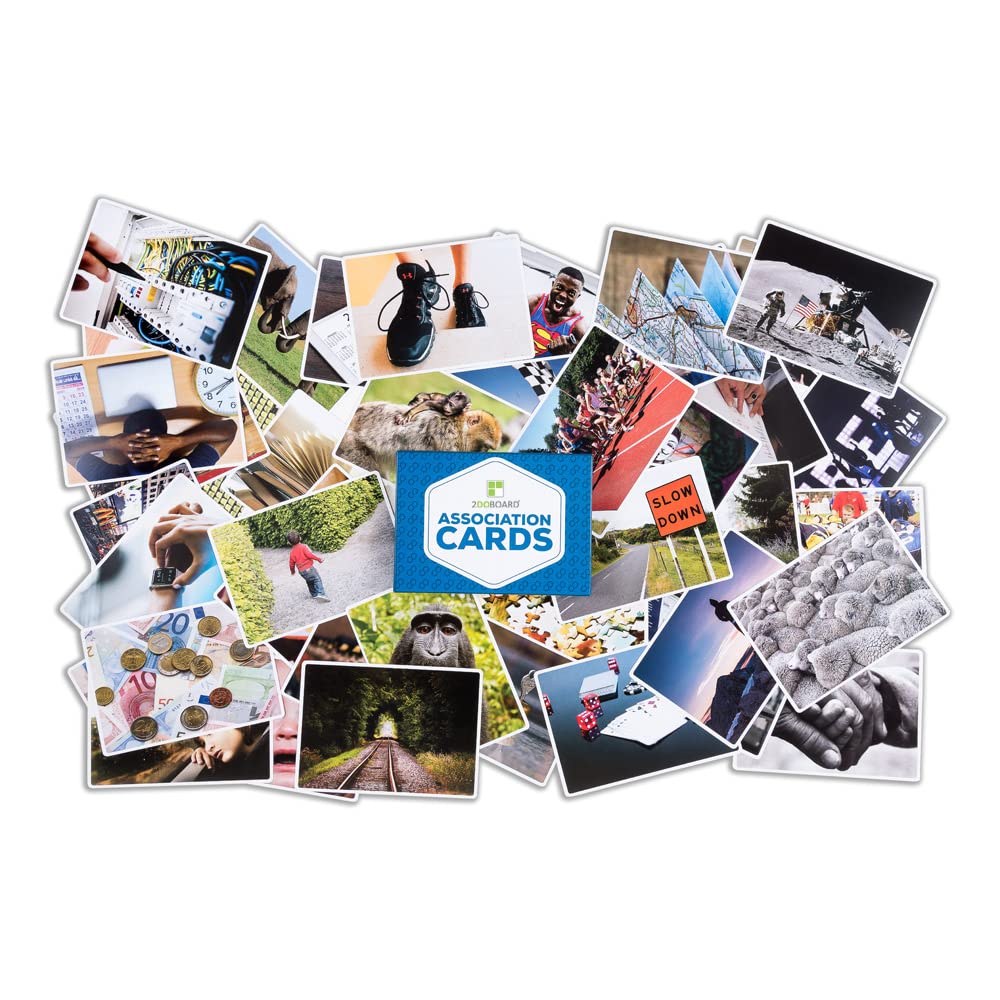 2DOBOARD Coaching Cards - Set of 45 Picture Cards in box for Workshops, Counselling and Teams - Large A5 size (8.3 x 5.8 Inches) - Conversation Cards - Strength, Emotion, Mindfulness and Therapy Cards