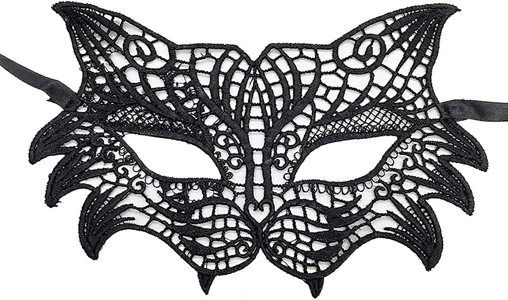 Jamron Women Sexy Black Lace Eye Mask for Masquerade Halloween Party Prom Ball Carnival Dress Mask 3PCS Set Fox SN07830 - Image 3
