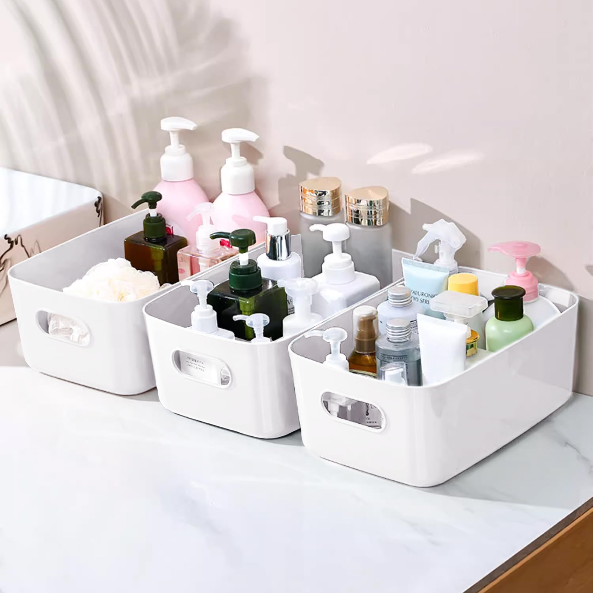 SHEPIN 10 Stück Aufbewahrungsbox Kunststoff Große Weiß 30x20x12cm, Aufbewahrungsboxen mit Griff, Boxen Aufbewahrung Badezimmer Organizer Box Küche Plastik Aufbewahrungskorb & Behälter(Weiß-30cm) 5