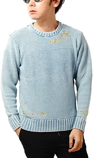 Amazon サインステイト Sign State インディゴ染め ニット セーター 刺繍入り メンズ セーター 通販