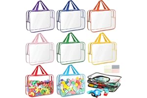 YELIENM 9 Packs Toy Storage Bags with Labels, Large PVC Reusable Board Game Storage Containers Clear Zipper Pouches Waterproof Travel Organizer Bags for Building Blocks, Puzzle, Kids Books, Stationery, Makeup