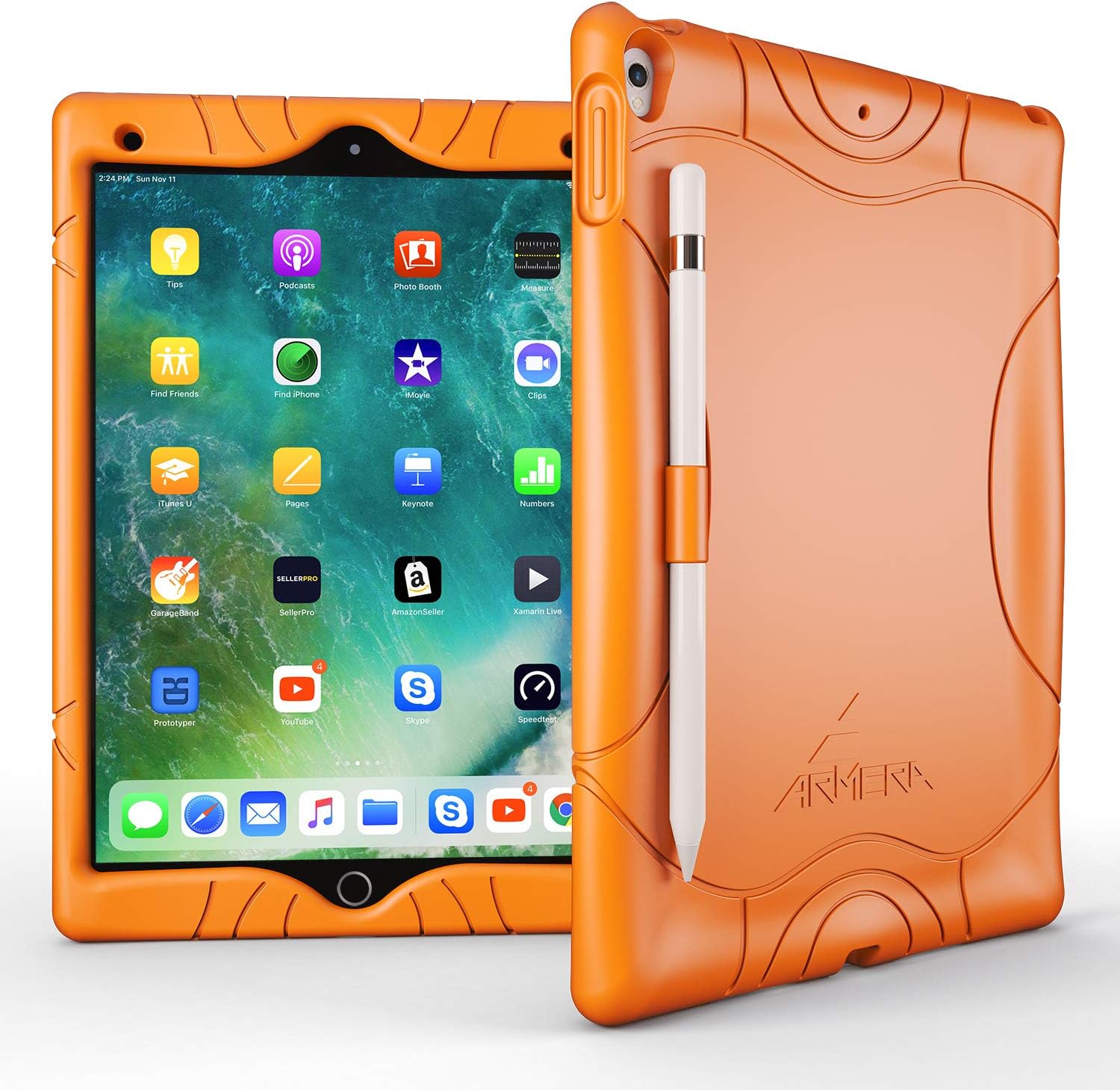iPad Air 3 Case (10.5 Inch, 2019), iPad Pro 10.5 Case, Armera Heavy Duty Shockproof Kids Friendly Silicone Case Cover with Apple Pencil Holder, Corner Protection, Orange