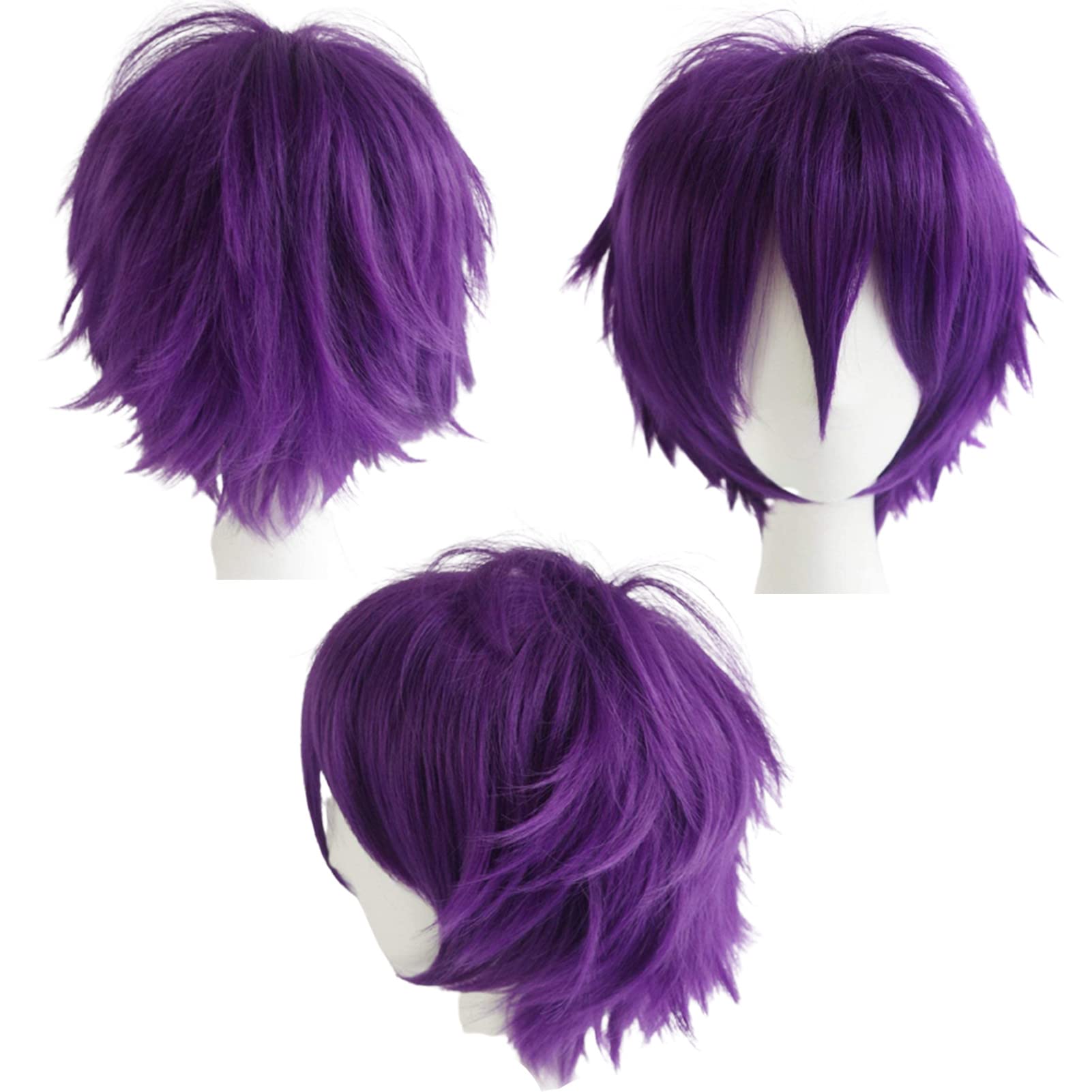 Gairyan Short Wig Cosplay Wig Unisex Anime Cosplay Wigs for Women/Men Straight Fluffy Wig Costume Theme Party Fancy Dress Wigs Halloween Wig Comic-Con Costumes Accessories, Purple