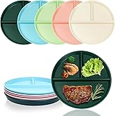 DYB DONGYONGBAO Portion Control Plate For Weight loss 9Inch 5PS, Reusable Wheat Straw Round Plastic Divided Dinner Plates, Microwave And Dishwasher Safe, Suitable For Kids And Adults