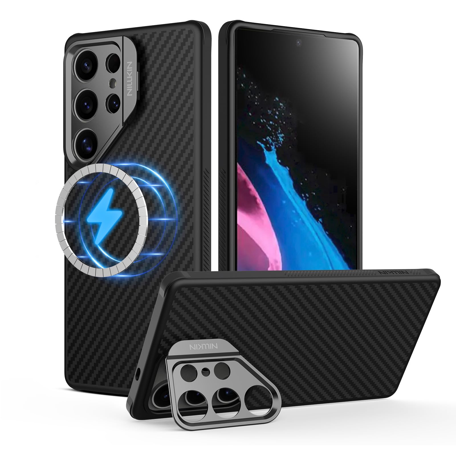 Photo 1 of Nillkin for Samsung Galaxy S25 Ultra Case CarboProp Case | Kickstand Carbon Fiber with Camera Cover [ Compatible with Magsafe/Military Grade Drop Tested ]- 6.9'' Black