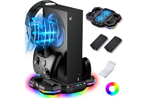 Cooling Stand & Controller Charging Station for Xbox Series S with 13 RGB Light Mode, ZAONOOL Dual Charger Dock & Cooler Fan with 2*1400mAh Rechargeable Battery and Headset Hook for Xbox S Accessories