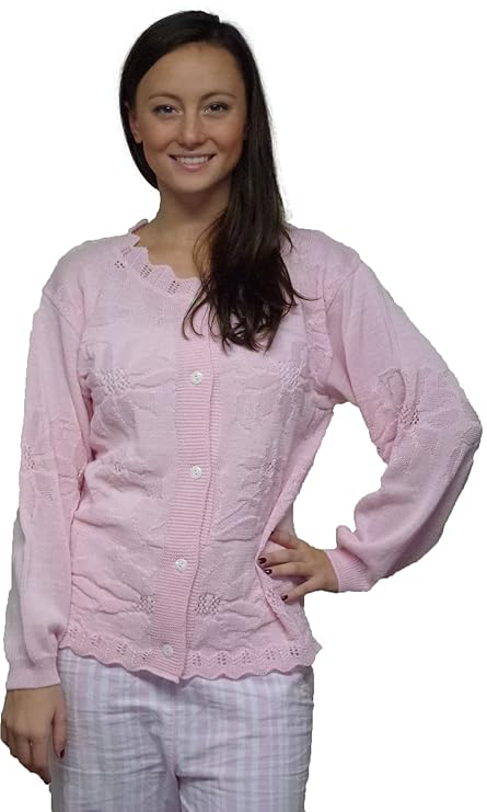 Kranz Wolle Acryl Damen Bettjacke Gestrickt mit Langarm Cardigan Nachtwäsche Strickjacke Weich
