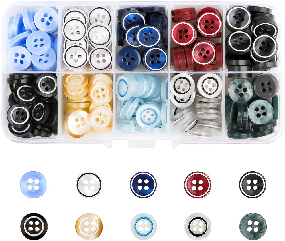 250 Stück Farbige Knöpfe Kunststoff Batelknöpfe für Hemd Knöpfe mit Vier Augen zum Nähen und Patchen von Strickjacken Kleidung Textilien