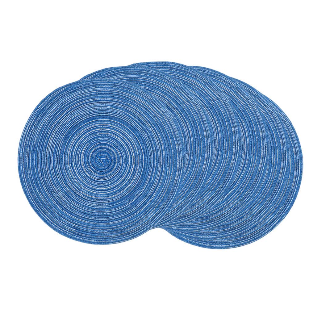 SCF2017 Set of 6 Round Woven Cotton Yarn Placemats 36cm Table Mats(Blue)