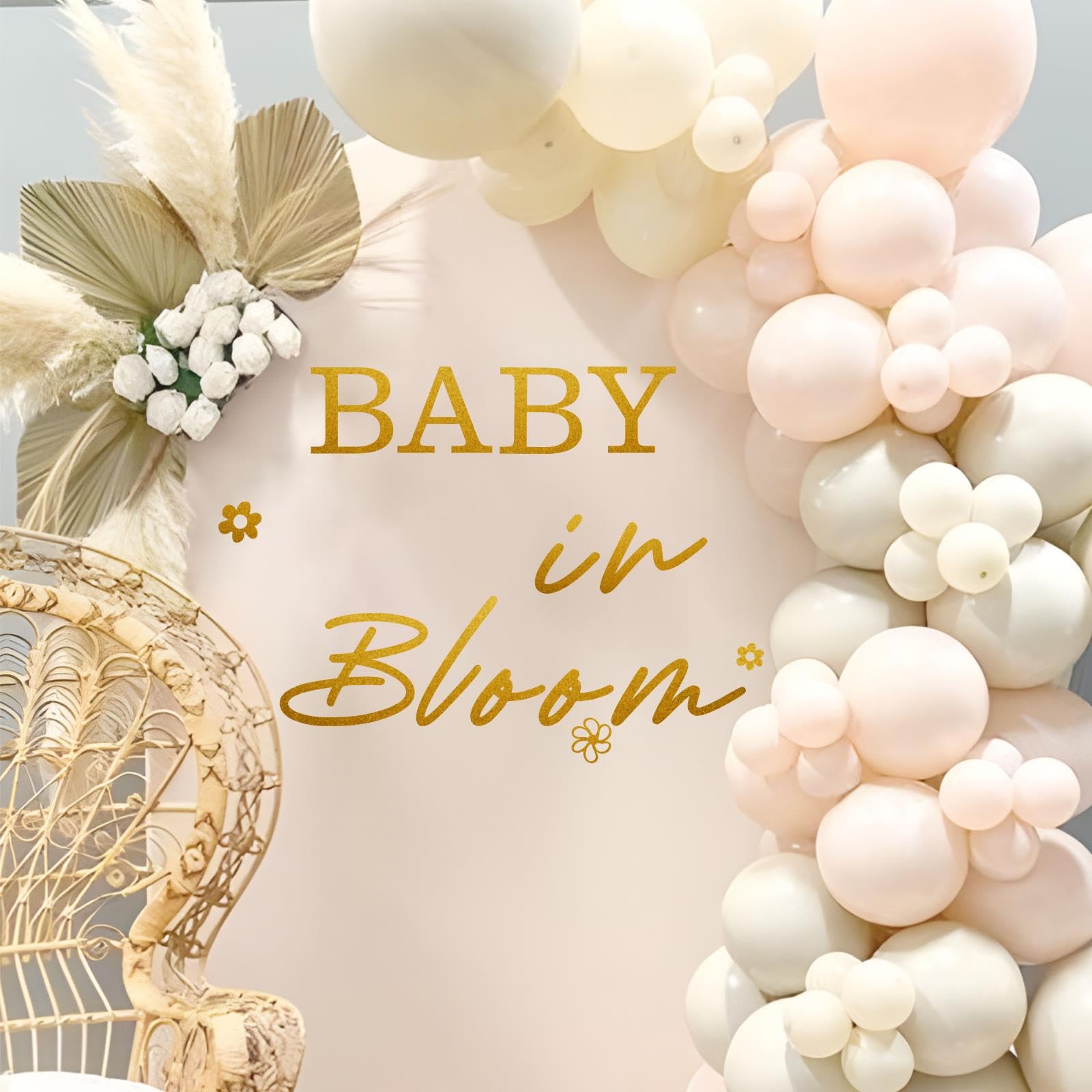Photo 1 of Baby in Bloom Party Decal Baby Shower Backdrop Decals Baby Welcome Sign Wall Stickers Gender Reveal Party Wall Decal for Balloon Arch First Birthday Party Decorations Wall Stickers